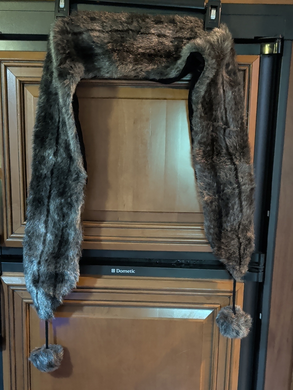 Ben Berger Vintage Black Gray Faux Fur Pom Pom Scarf